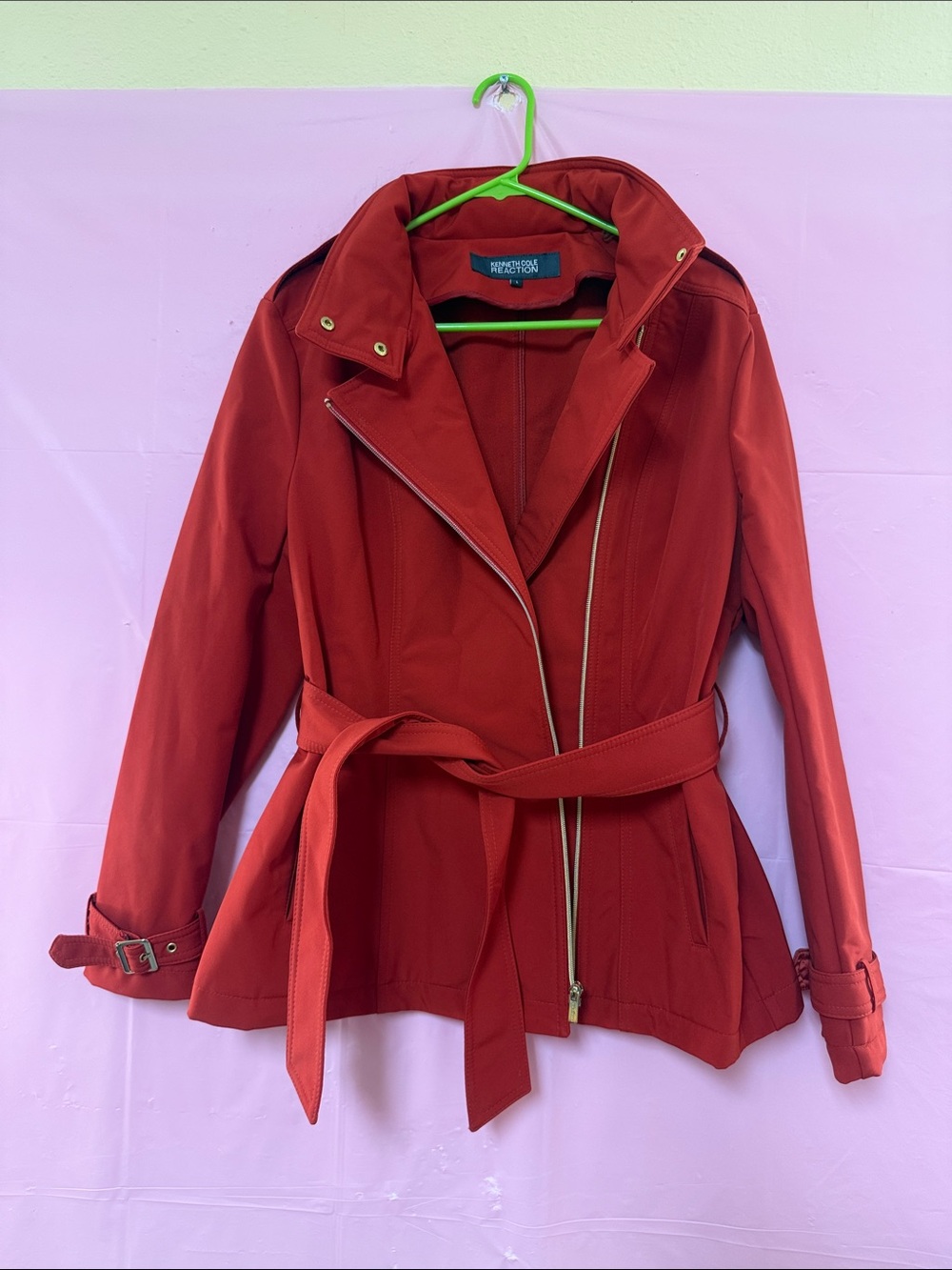 Kenneth Cole Red Belted Trench Moto Jacket